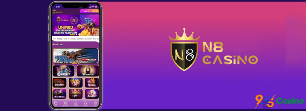 Phone with N8 Casino mobile app on it 