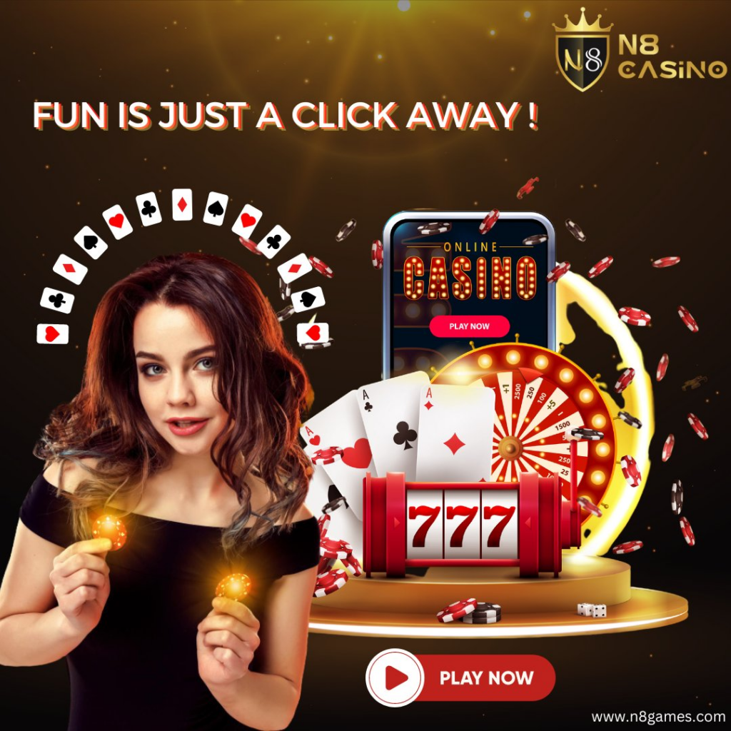 Banner N8 Casino with Woman on it and phone